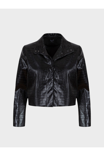 RİVUS Crocodile Vegan Leather Short Jacket - Black
