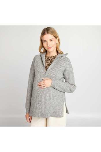 KIABI Maternity jumper with high zipped neck GREY