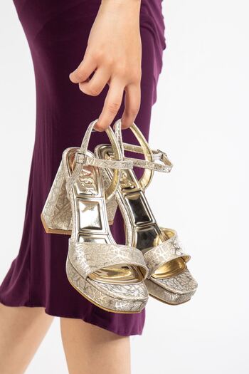 MaskButik Gold Canel Platform Heeled Evening Shoes