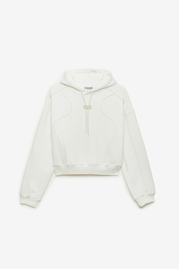 GRIMELANGE Aurela Women's Knitted Hooded Comfort Fit Ecru Sweatshirt