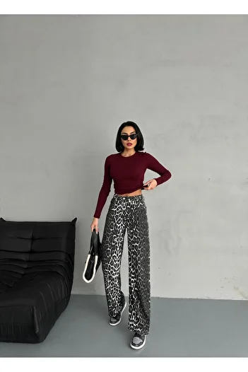 Zeo Basic Leopard Print Zeo Basic Wide-Leg Pants - Khaki
