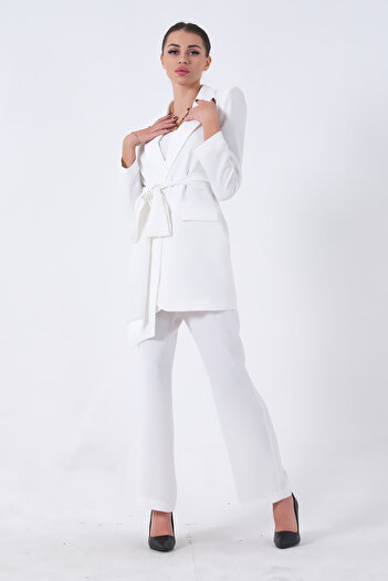 Feminist Crop Trousers Jacket Triple Set Ecru0106308