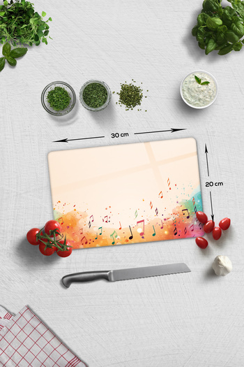 Decorita Glass Cutting Board - Glass Cutting Board |   Colorful Sheet Music |   20cm X 30cm