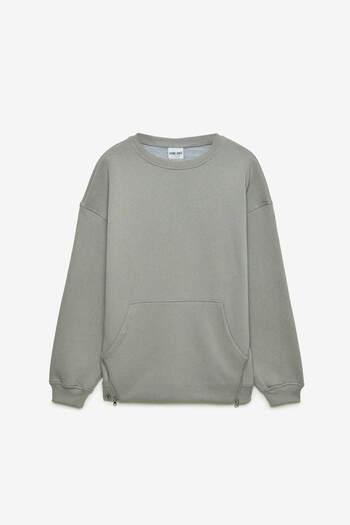 GRIMELANGE Rinor Men's Oversize Fit 3 Thread Raised Kangaroo Pocket Dark Gray Sweatshirt