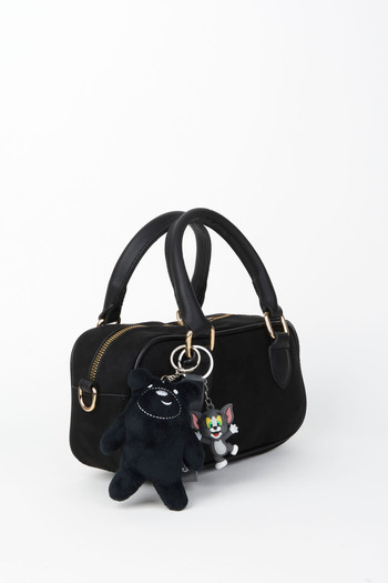 Vivaq Women's Black Suede Charm Gift Medium Size Zipper Closure Handbag and Shoulder Bag