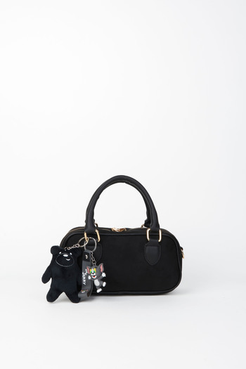 Vivaq Women's Black Suede Charm Gift Medium Size Zipper Closure Handbag and Shoulder Bag