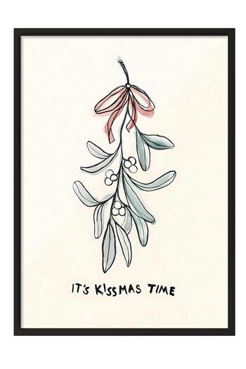 Postifull Black Framed Painting, New Year Poster, New Year Decoration, It's Kissmas Time Comfort Series No:108678