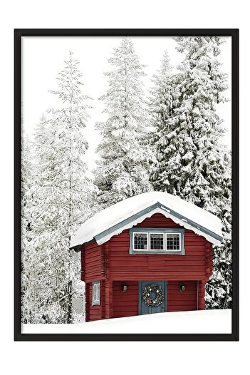 Postifull Black Framed Painting, New Year Poster, New Year Decoration, Red Holiday Cabin Comfort Series No:108646