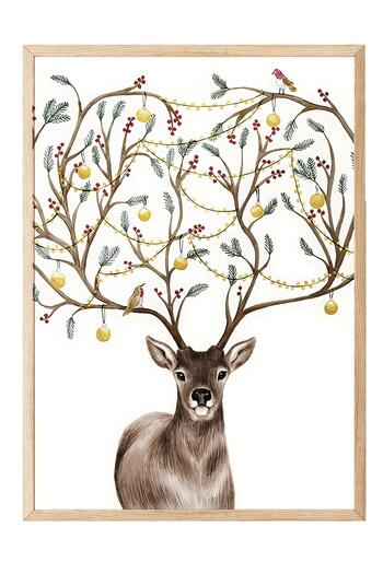 Postifull Wooden Framed Painting, New Year Poster, New Year Decoration, Decorated Deer Comfort Series No:108642