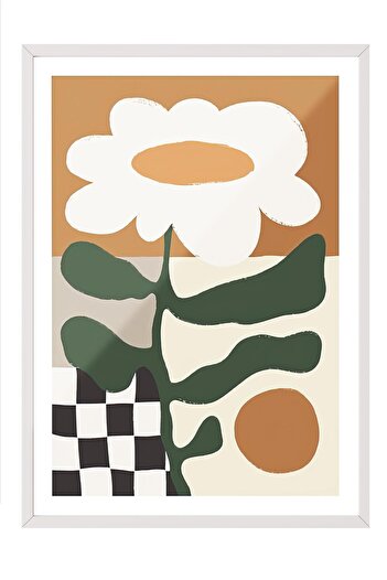 Postifull White Framed Painting, Poster and Frame Set, Wall Painting, Retro Flower Comfort Series No:108687