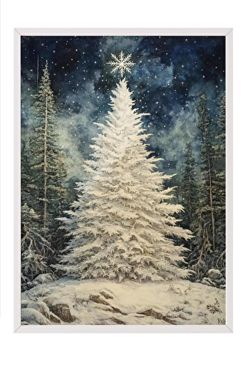 Postifull White Framed Painting, Artistic Design Wall Painting, New Year's Comfort Series No:108777