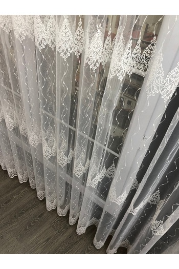 rendecioğlutekstil 1X3 Close Pleat Embroidered Tulle Curtain - Samdaç Patterned