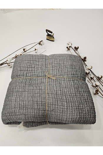 Gidia Anthracite Color 7 Layer Double Sided Padded Double Muslin Blanket 100% Cotton 230X240 cm
