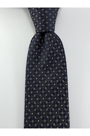 PİERRONİ Navy Blue Brown Patterned Slim Tie