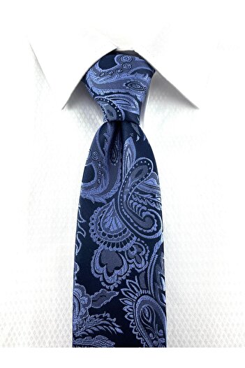 PİERRONİ Blue Navy Blue Shawl Patterned Handkerchief Tie