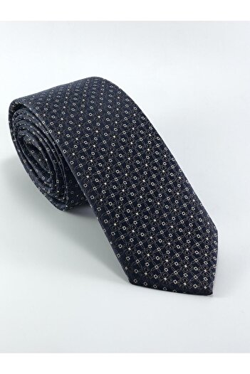 PİERRONİ Navy Blue Brown Patterned Slim Tie