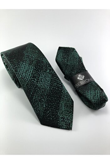 PİERRONİ Black Green Shadow Pattern Handkerchief Tie
