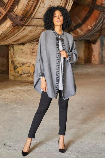 Uludağ Triko Smoked Geometric Patterned Seasonal Women's Poncho