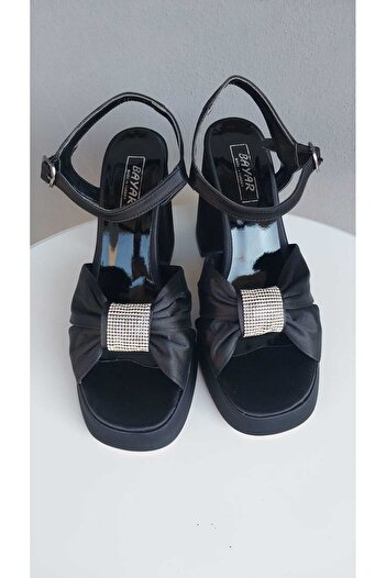 Modavien 10 cm Black Stone Detailed Women's Bridal Shoes