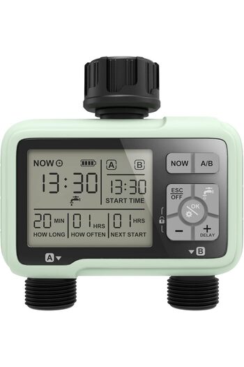 Taimi Digital Water Timer Programmable Sprinkler with Rain Delay Large LCD Display - 1 to 2 Point
