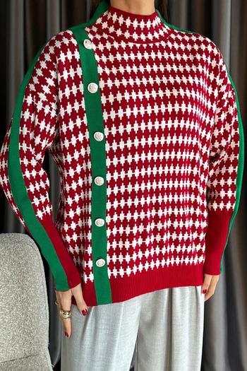 GÜLSELİ Red Women's Half Turtleneck Button Detailed Knitwear Sweater
