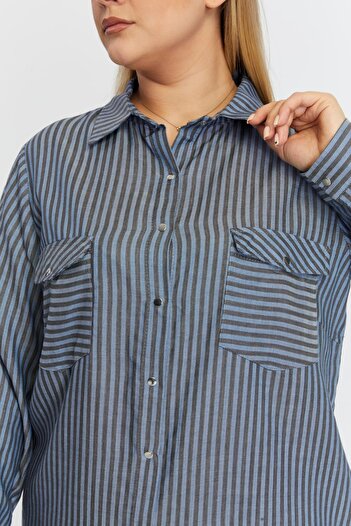 RMG Indigo Plus Size Shirt - Pocket Asymmetrical Pattern