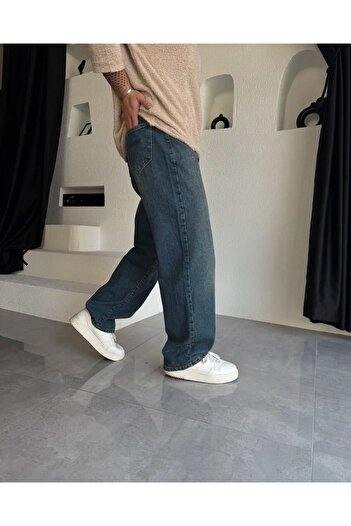 DENİM ESPİRİ Men's and Women's Faded Effect Loose Fit Wide Leg Casual Baggy Jean Pants