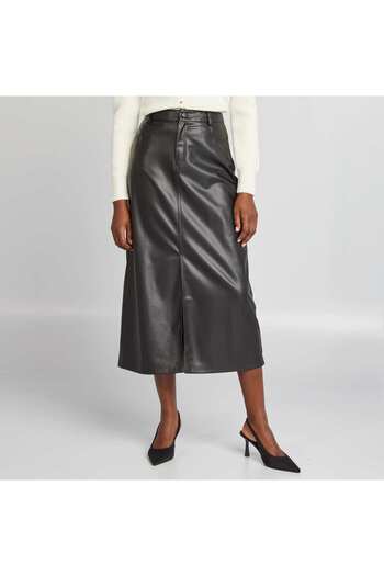 KIABI Synthetic slit midi skirt black