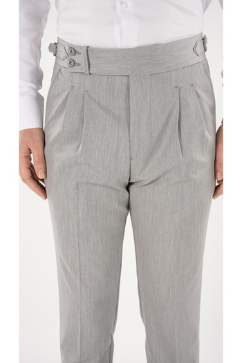 LONATOLİA Men's Regular Fit High Waist Pleated Buckle Fabric Trousers-Gray