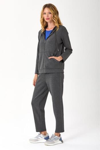 İKİLER S-Shirt with Zipper Hood and Pocket 245-2100