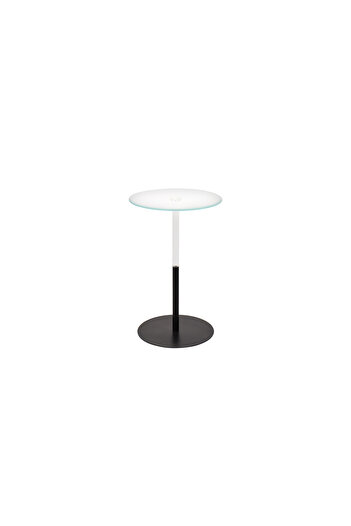Areka Black service table, black iron base, clear glass top