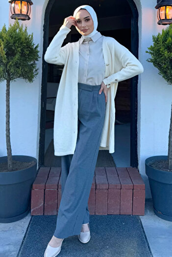 julude Dark Gray Women's High Waist Velcro Wide Leg Palazzo Hijab Pants