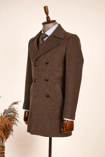 Guild Kavala Double Breasted Diagonal Khaki Wool Coat