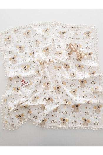 ilkimbebe Koala 85X90 - Pompom Single Layer Muslin Baby Blanket, 100% Cotton