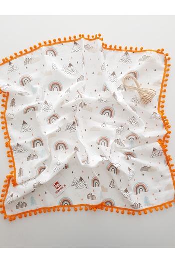 ilkimbebe 85X90 cm Rainbow Cloud - Pompom Single Layer Muslin Baby Blanket, 100% Cotton
