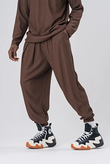 go gang own Ribbed Elastic Waist and Leg Pleated Loose Baggy