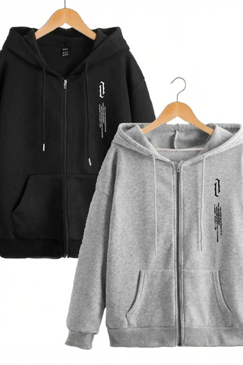 pandy 2 Συσκευασία κάθετη στάμπα Unisex με κουκούλα καγκουρό με τσέπη Oversize εποχιακή φούτερ με φερμουάρ / ζακέτα