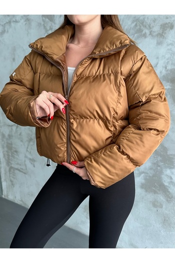 bm bessomoda fashion boutique Μανίκι με στάμπα φουσκωτό Puffer Crop παλτό με ελαστική μέση