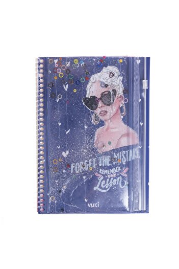 VUKİ Girl Power Silvery and Watery Cover A5 Notebook with Pencil Case