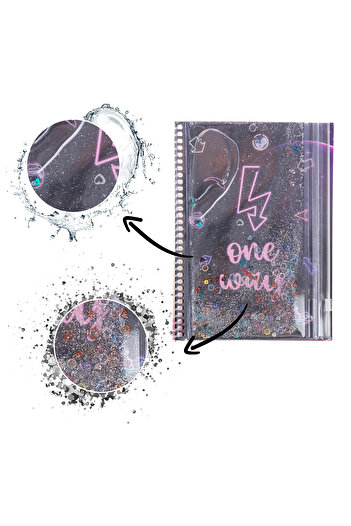 VUKİ A5 Notebook with Neon Glitter and Watery Cover with Pencil Case