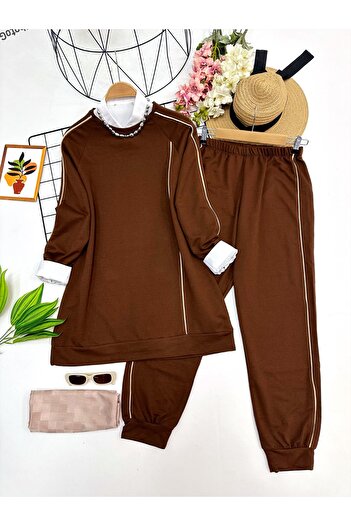 YEDİLALE Combed Combed Double Set with Badge Detail