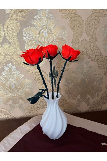 WELLCUT 3D Printed Decorative Rose Set - Vase Included