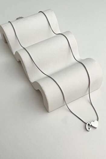 Modex Steel Heart Detailed Letter C Necklace (45Cm+5Cm)