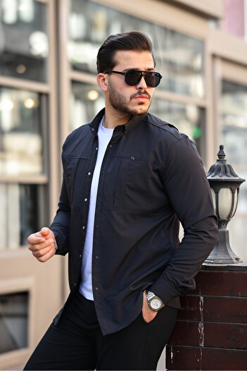 comstar Men's Seasonal Trend Hidden Pocket Parachute Black Shirt