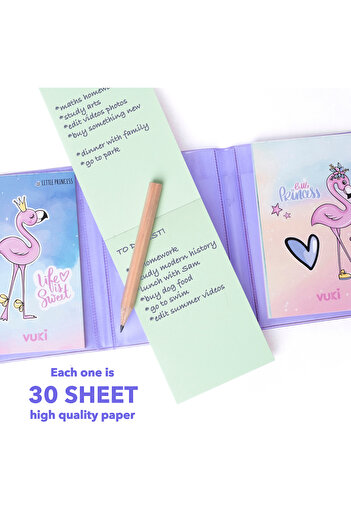 VUKİ Flamingo Colorful Covered Mini 3 Compartment Notebook with Pen