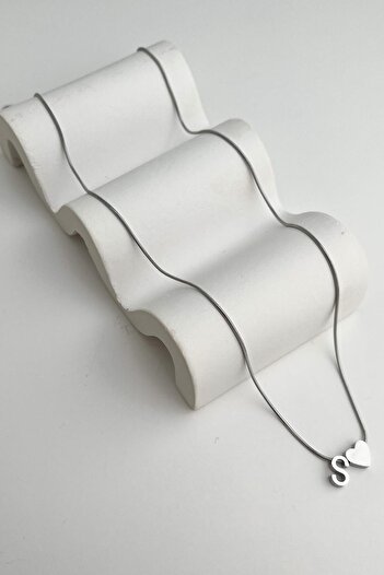 Modex Steel Heart Detailed Letter S Necklace (45Cm+5Cm)