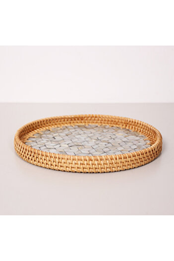 Renesse Home Dowa El Yapımı Sedefli Rattan Tepsi