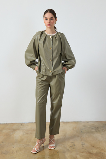 Birgül Bektaş Mint Green Leather Pants