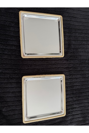 atabey home collection 2 ADET Kahve & Çay & Sunum Tepsisi Gümüş Tepsi Döküm Gold Çerçeveli