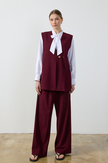 Birgül Bektaş Burgundy Wide Leg Pants